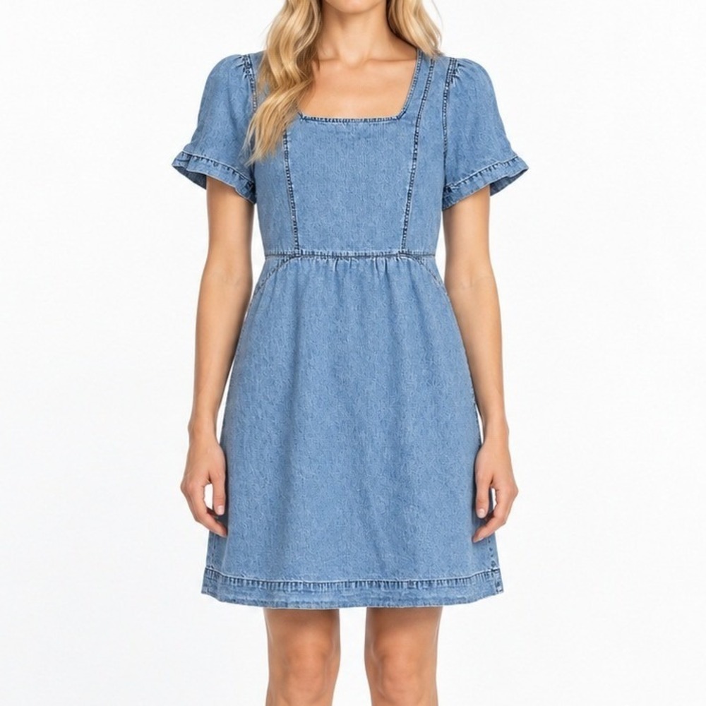 Madewell Denim Jean Flutter Sleeve Mini Dress Medium Wash Blue Western Small 4